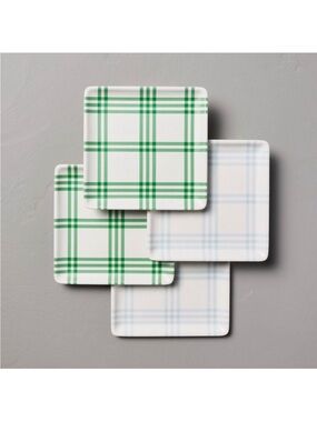 Hearth & Hand Magnolia Tri-Stripe Plaid Square Melamine Appetizer Plates 4 ct